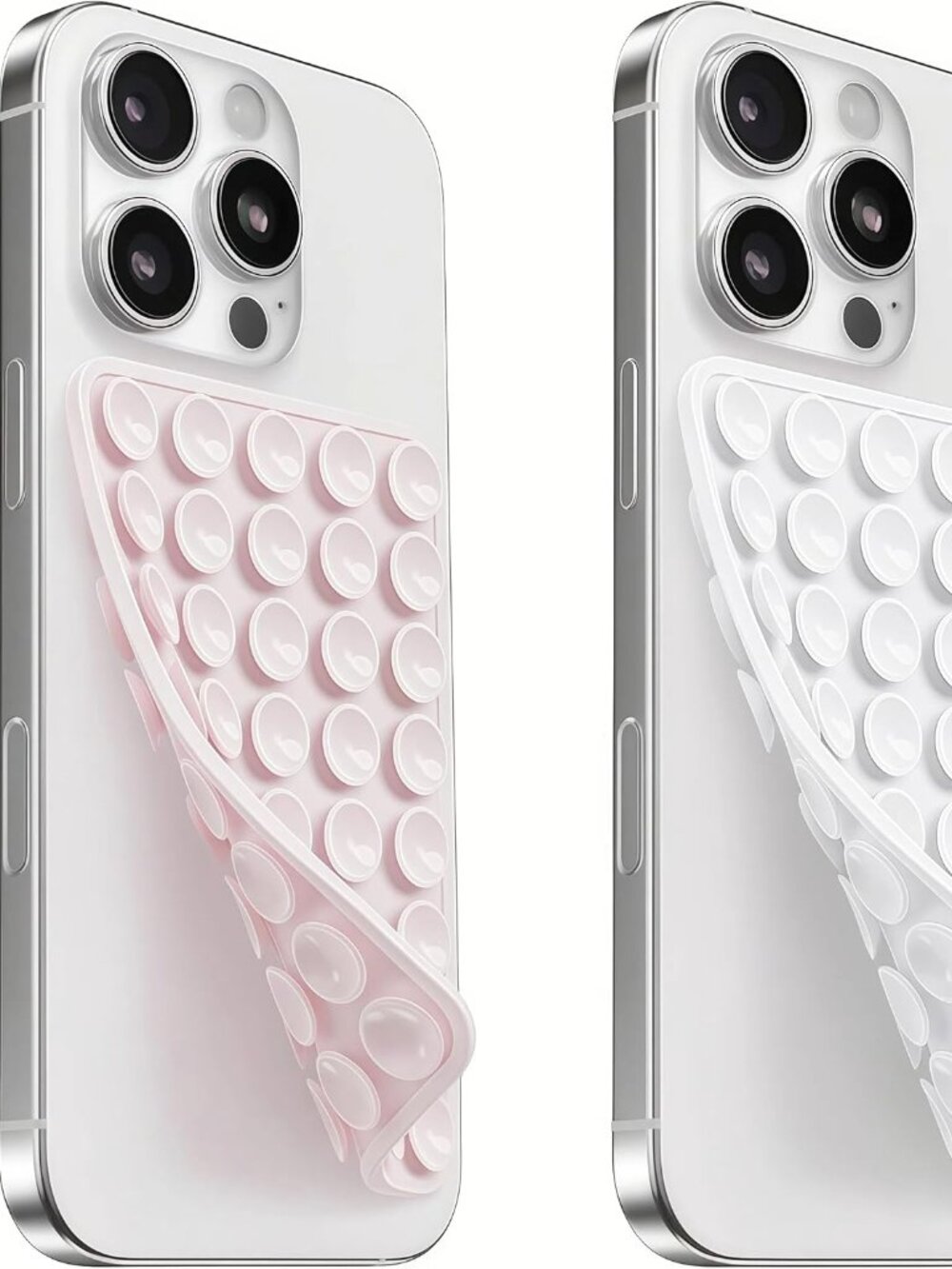 2 Pack Silicone Suction Cup Phone Case Holder in Pale Pink & White